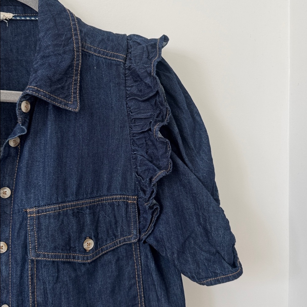 Anthropologie The Ozzi Ruffle-Sleeve Buttondown Shirt by Pilcro Size S - Picture 6 of 11